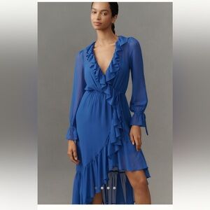 By Anthropologie Long-Sleeve Ruffled Asymmetric Midi Dress Size XS NWT
